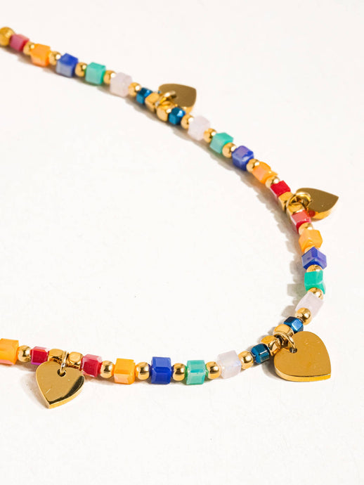 Archie 18K Gold Non-Tarnish Beaded Heart Necklace: Multi-Colored