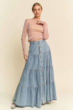 Load image into Gallery viewer, Boho Light Denim Tiered Maxi Skirt