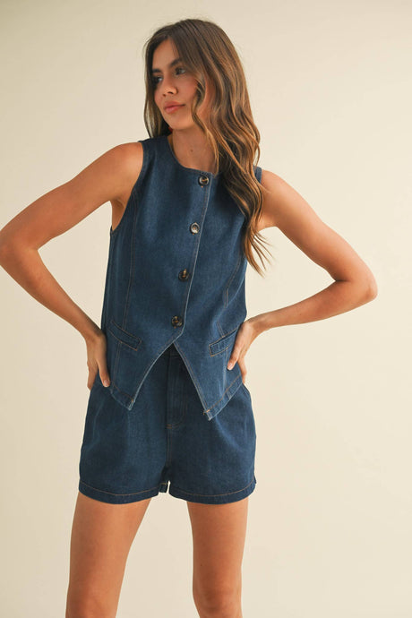 Indigo Denim Split Hem Vest