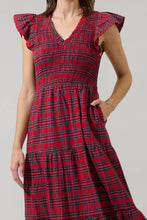 Load image into Gallery viewer, Arvada Red Plaid Smocked Midi Dress