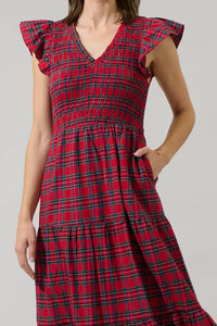 Arvada Red Plaid Smocked Midi Dress