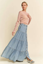 Load image into Gallery viewer, Boho Light Denim Tiered Maxi Skirt
