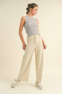 Cream Denim Wide Leg Pants