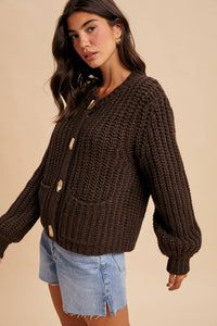 Cherry Merlot Chunky Cable Knit Cardigan