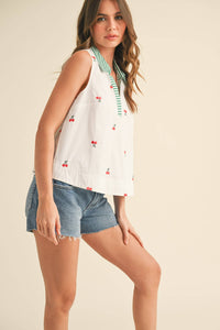 Lemon Embroidered Collar Top