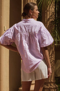 Lavender Poplin Striped Button Shirt