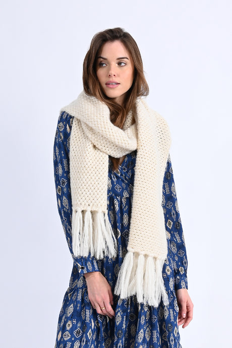 Ladies Off White Knitted Scarf