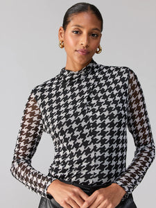 Make a Statement Houndstooth Mesh Top