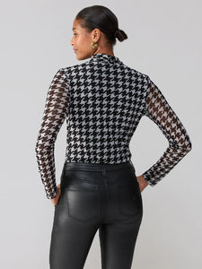 Make a Statement Houndstooth Mesh Top