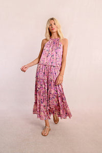 Celeste Gold Pink Floral Maxi Dress