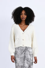 Load image into Gallery viewer, Flower Button Ivory Cardigan