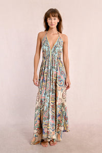 Bloom Print Halter Maxi Dress