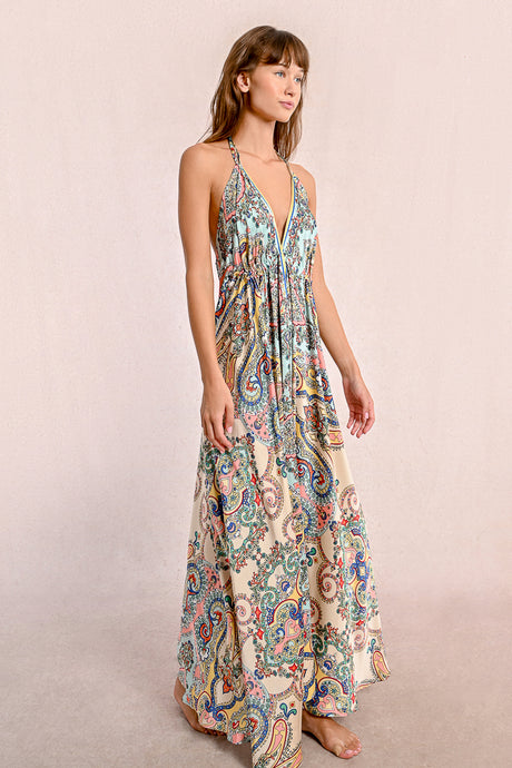 Bloom Print Halter Maxi Dress