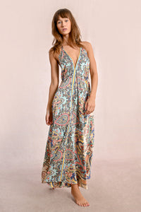 Bloom Print Halter Maxi Dress