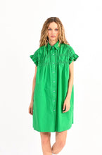 Load image into Gallery viewer, Poplin Smocked Shirt Dress Green
