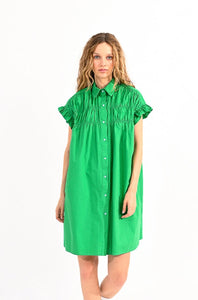Poplin Smocked Shirt Dress Green
