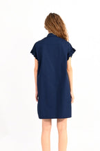 Load image into Gallery viewer, Poplin Smocked Shirt Dress Navy