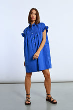 Load image into Gallery viewer, Poplin Smoked Shirt Dress Blue