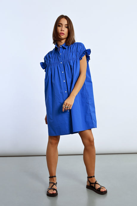 Poplin Smoked Shirt Dress Blue
