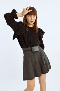 Paris Pleated Charcoal Knit Skirt