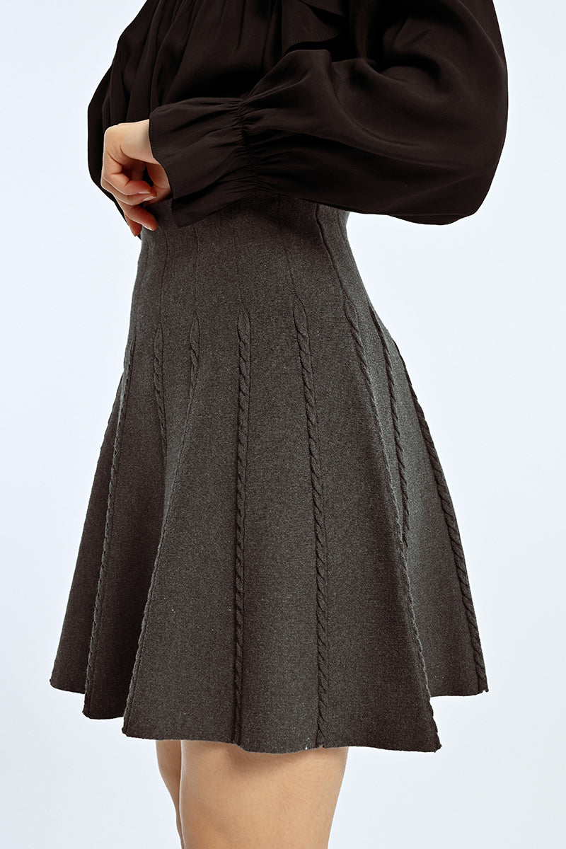 Paris Pleated Charcoal Knit Skirt