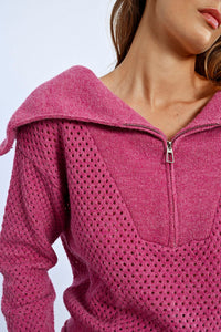 Shimmer Berry Zip Sweater