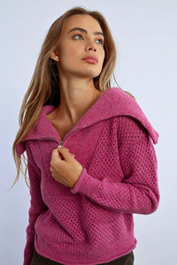 Shimmer Berry Zip Sweater