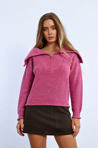 Shimmer Berry Zip Sweater