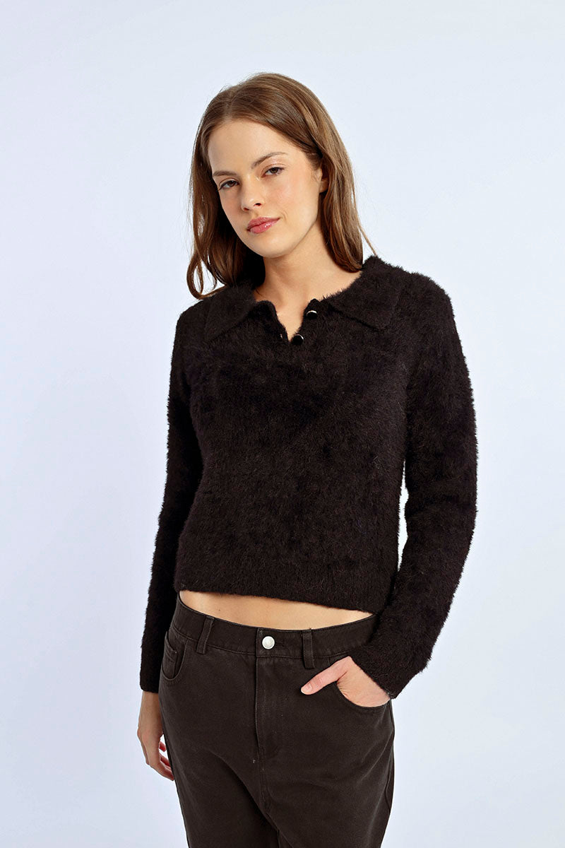 Soft Black Collar Sweater