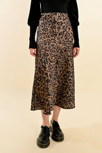 Load image into Gallery viewer, Erin Fall Floral Leopard Satin Midi Skirt