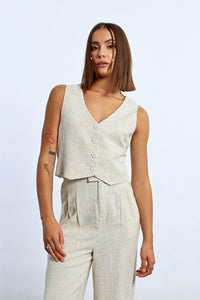 Linen Beige Vest Top