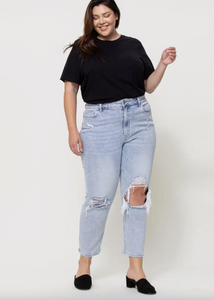 Ripped Stretch Mom Jeans