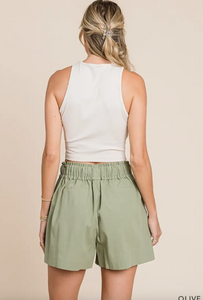 Casual Olive Linen Shorts