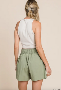 Casual Olive Linen Shorts