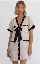 Load image into Gallery viewer, Bow Tie Ivory Tweed Dress