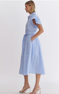 Sky Blue Button Midi Dress