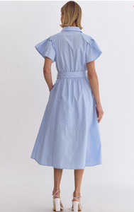 Sky Blue Button Midi Dress