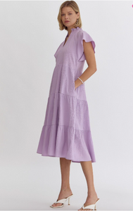Lilac Flutter Sleeve Dress