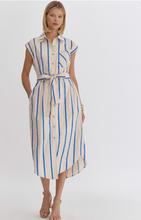 Load image into Gallery viewer, Blue Striped Shirt Dress