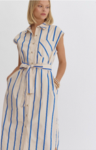 Load image into Gallery viewer, Blue Striped Shirt Dress