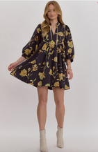 Load image into Gallery viewer, Golden Floral Black Dress