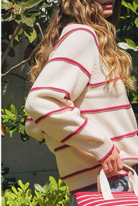 Ivory Red Striped Sweater