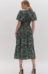 Forest Floral Green Midi Dress