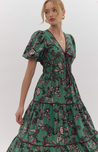 Forest Floral Green Midi Dress