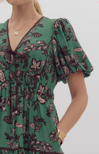 Forest Floral Green Midi Dress