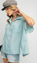 Load image into Gallery viewer, Teal Ruffle Collar Top