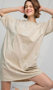 Smiley Taupe T-Shirt Dress