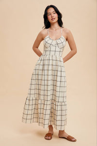 Grid Print Maxi Dress