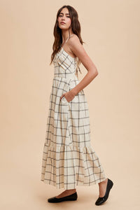 Grid Print Maxi Dress