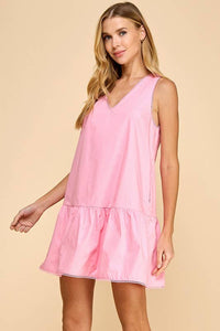 Red Dropped Waist Poplin Dress